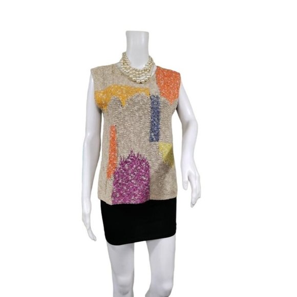 r.g. Arnold Vintage 80's Linen Blend Crochet Tank Top Colorblock Women Medium - Picture 1 of 9